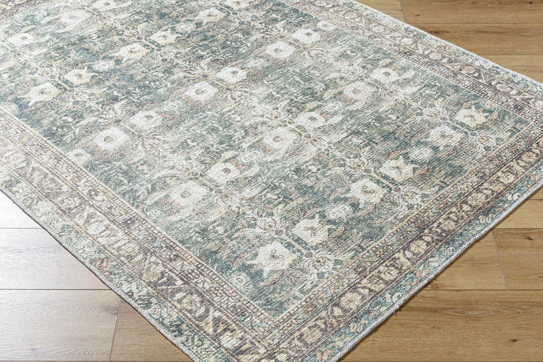 Walta Traditional Green And Brown Washable Area Rug - The Rug Decor