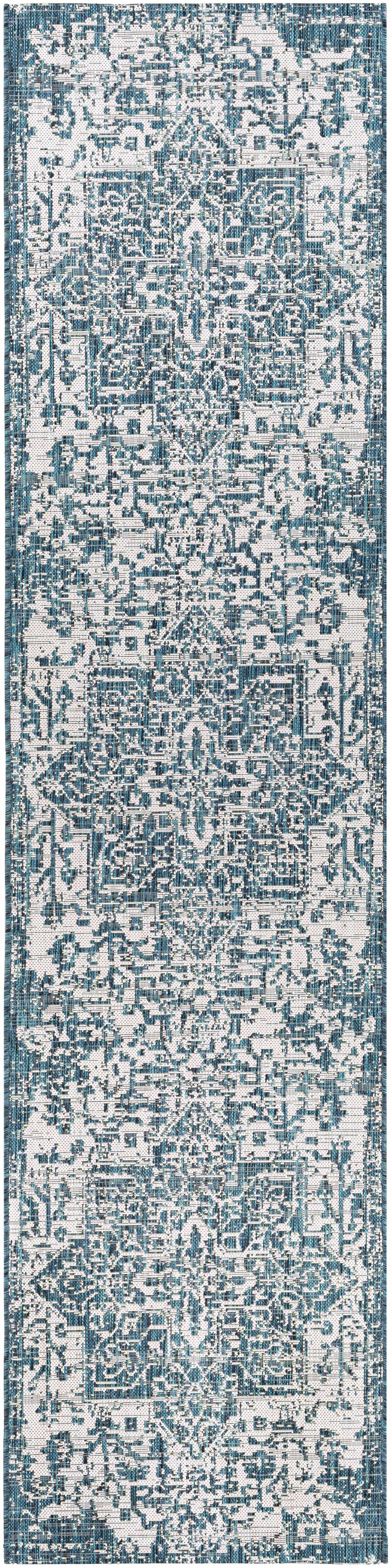 Wamberal Teal And Ivory Traditional Style Indoor Outdoor Area Rug