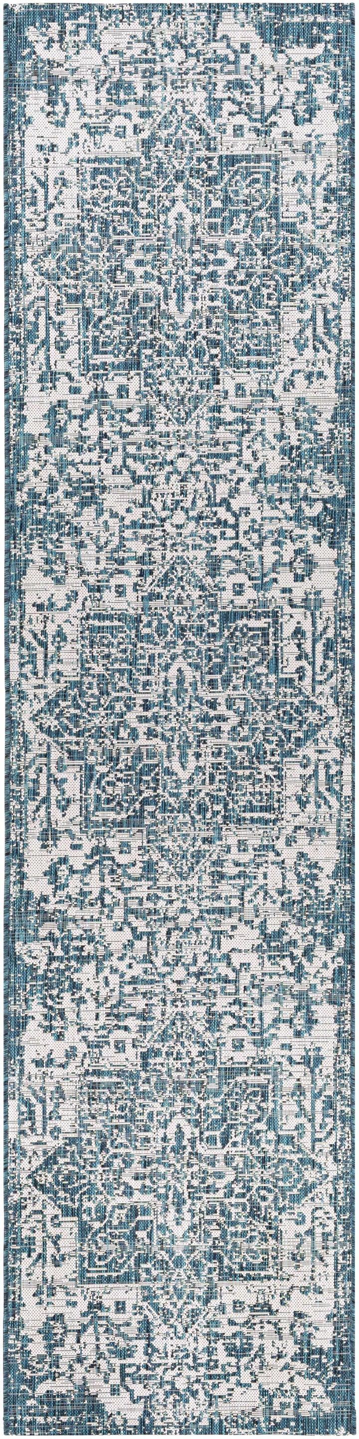 Wamberal Teal And Ivory Traditional Style Indoor Outdoor Area Rug