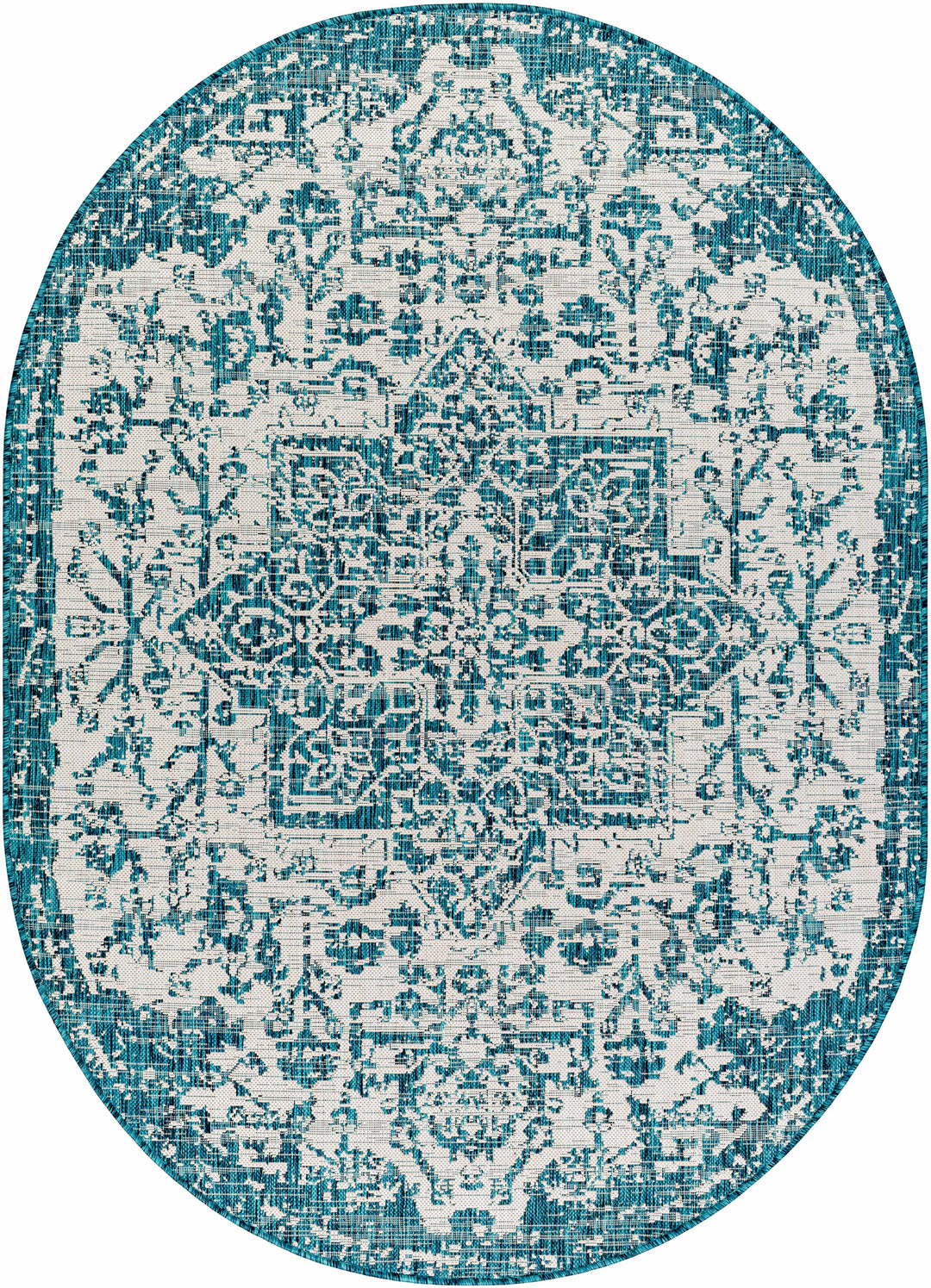 Wamberal Teal And Ivory Traditional Style Indoor Outdoor Area Rug