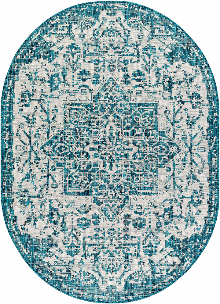 Wamberal Teal And Ivory Traditional Style Indoor Outdoor Area Rug