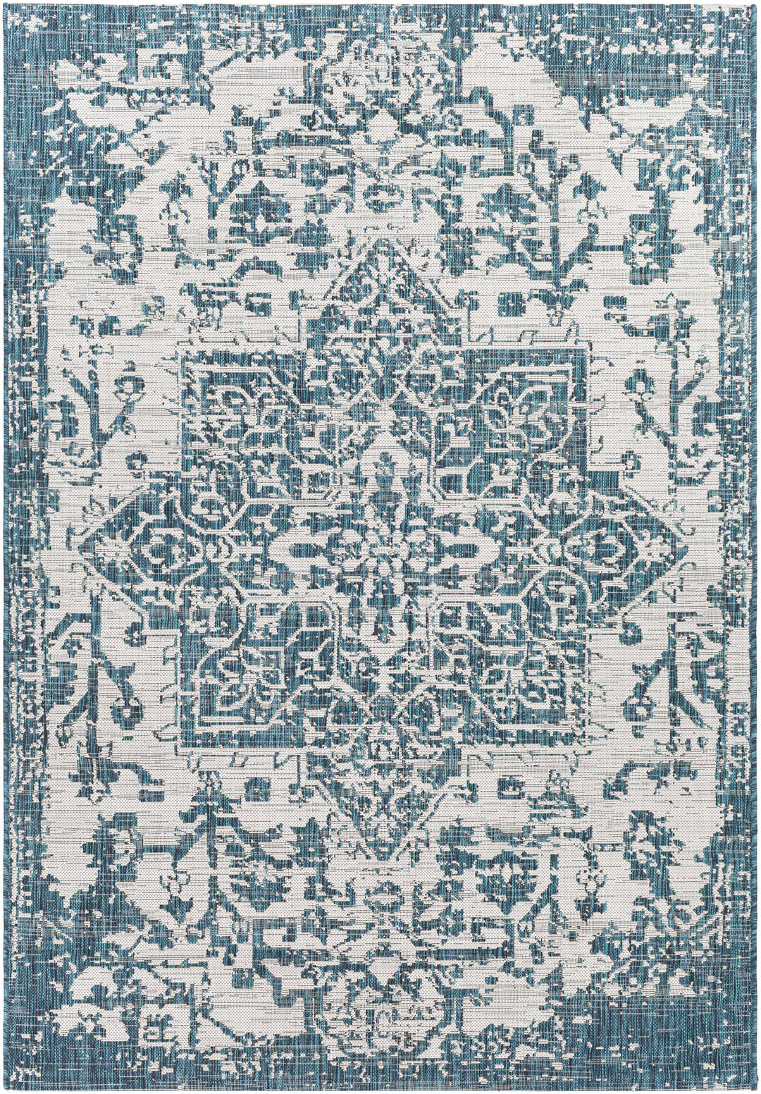 Wamberal Teal And Ivory Traditional Style Indoor Outdoor Area Rug