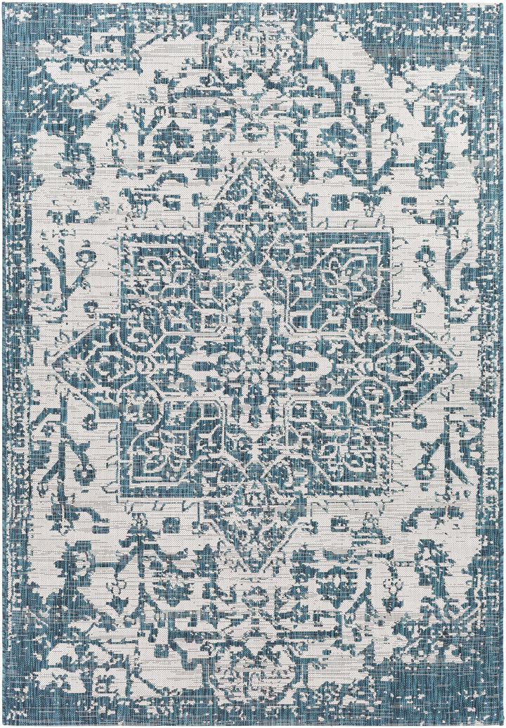 Wamberal Teal And Ivory Traditional Style Indoor Outdoor Area Rug