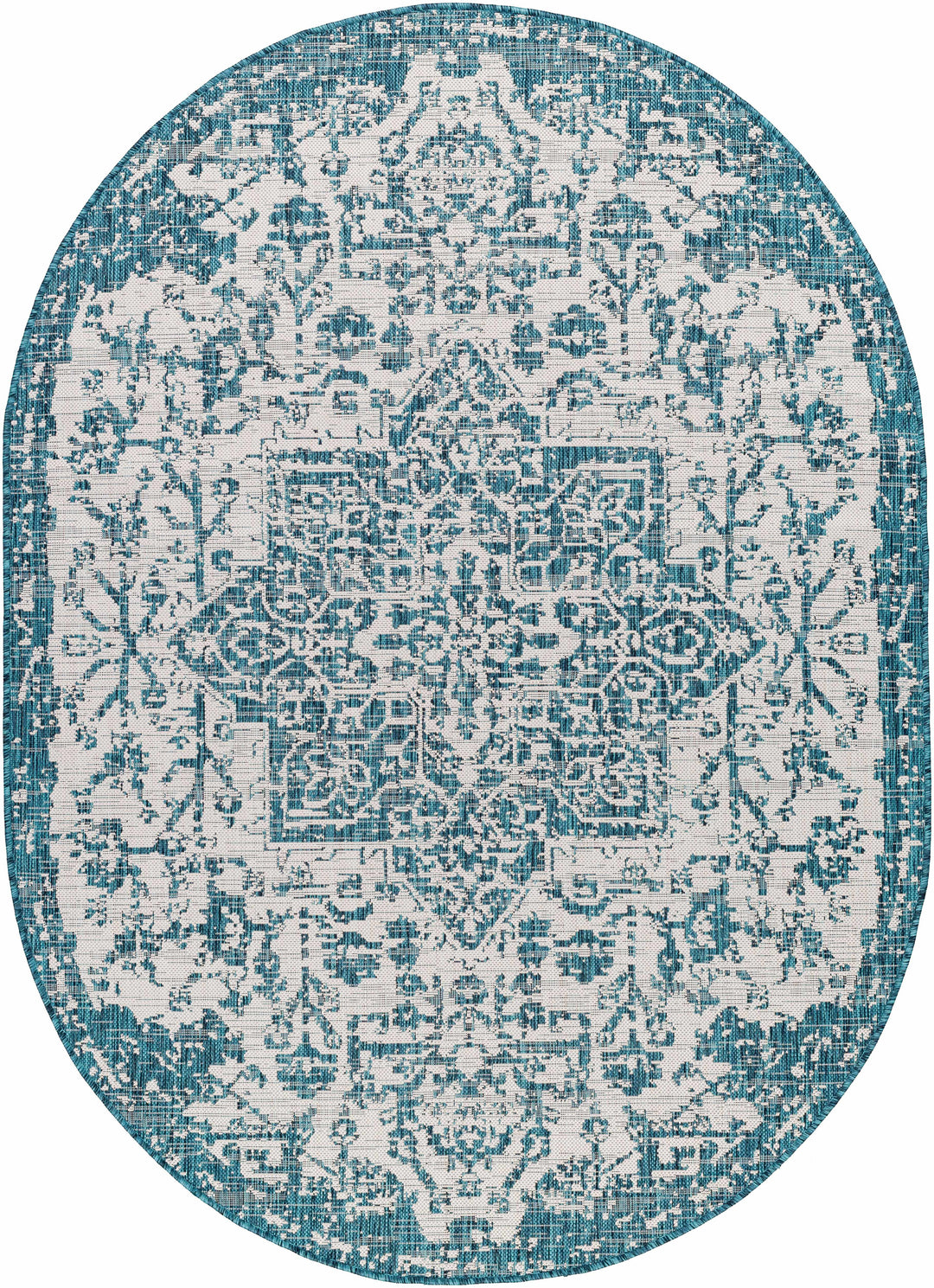 Wamberal Teal And Ivory Traditional Style Indoor Outdoor Area Rug