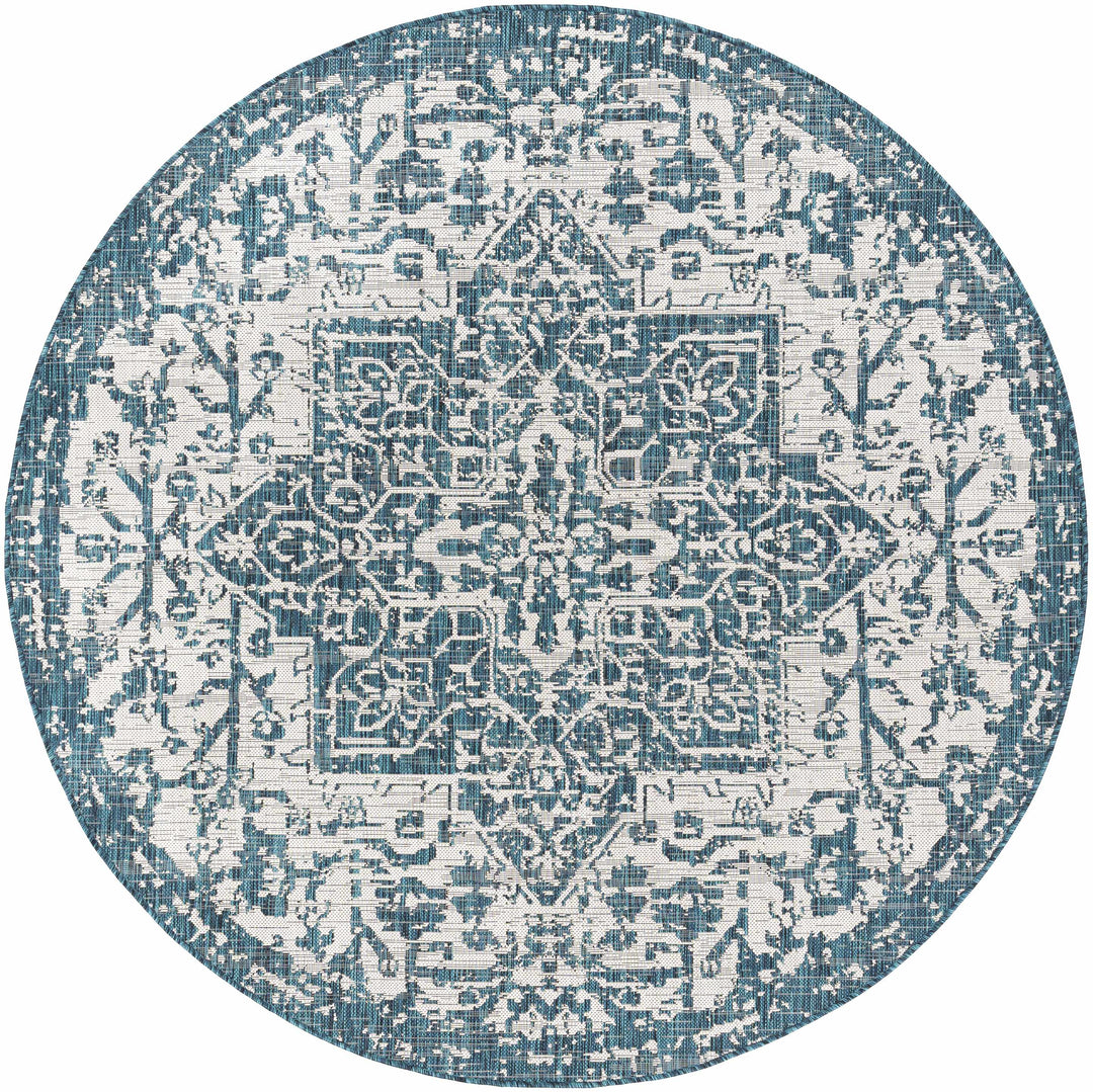 Wamberal Teal And Ivory Traditional Style Indoor Outdoor Area Rug
