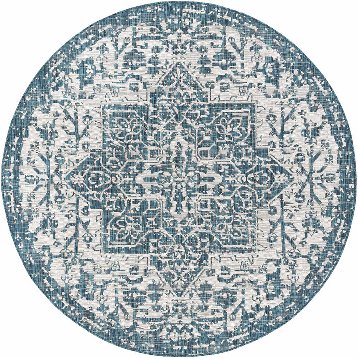 Wamberal Teal And Ivory Traditional Style Indoor Outdoor Area Rug