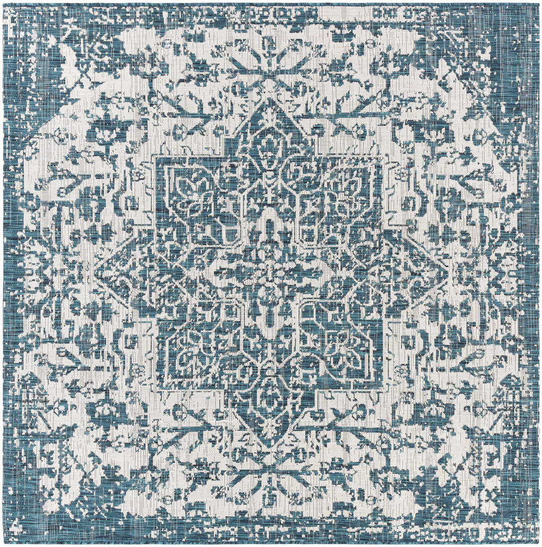 Wamberal Teal And Ivory Traditional Style Indoor Outdoor Area Rug