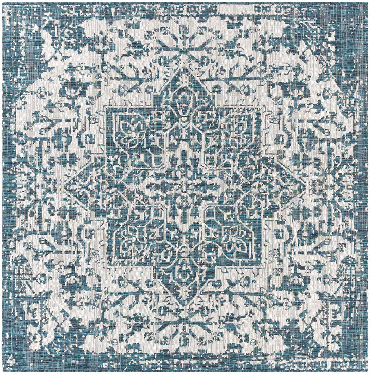 Wamberal Teal And Ivory Traditional Style Indoor Outdoor Area Rug
