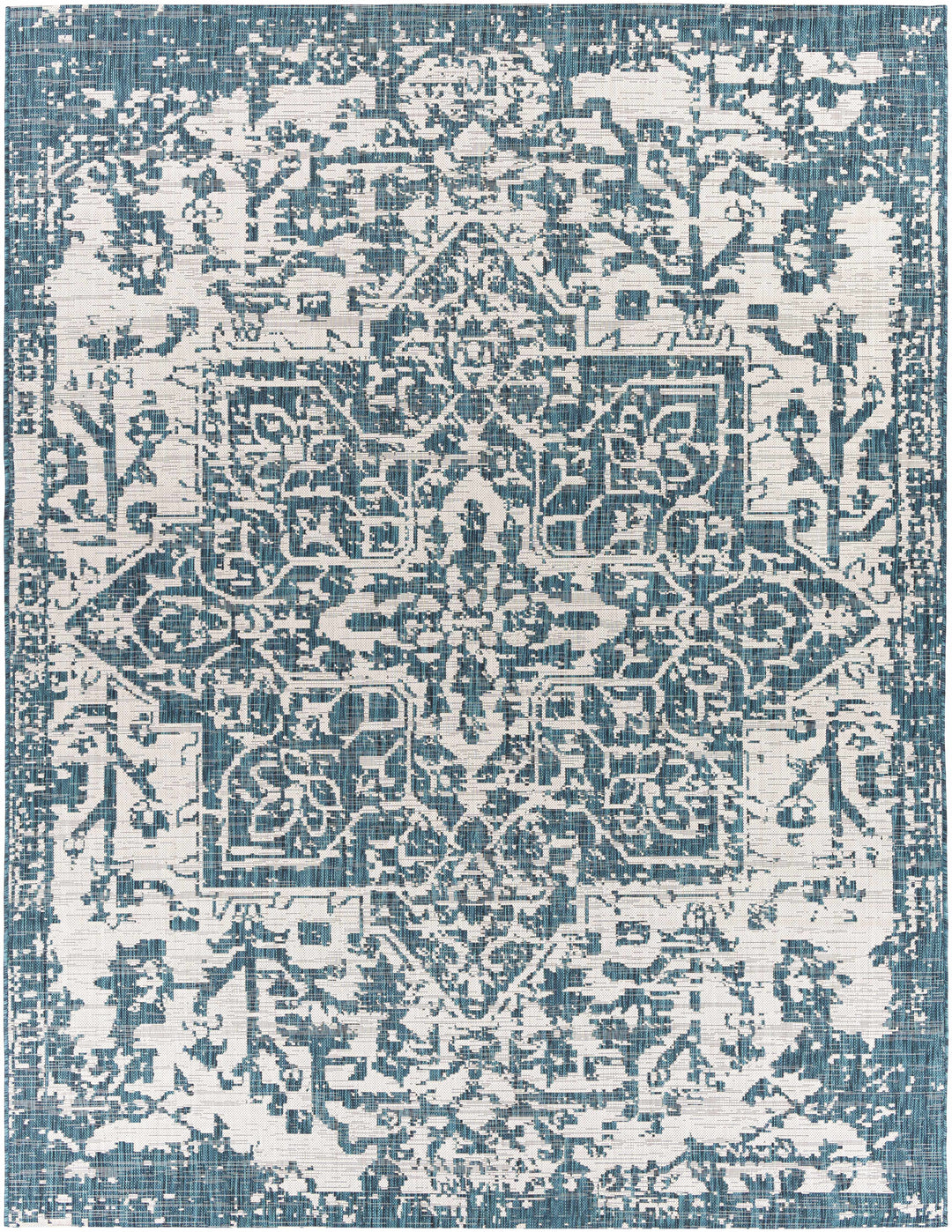 Wamberal Teal And Ivory Traditional Style Indoor Outdoor Area Rug