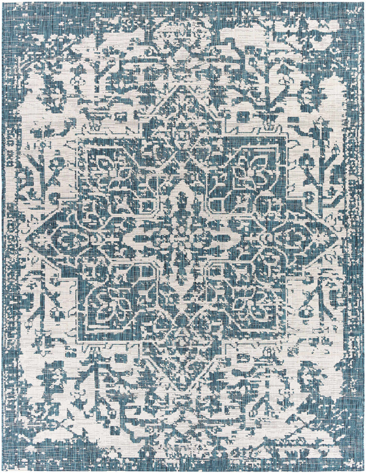 Wamberal Teal And Ivory Traditional Style Indoor Outdoor Area Rug