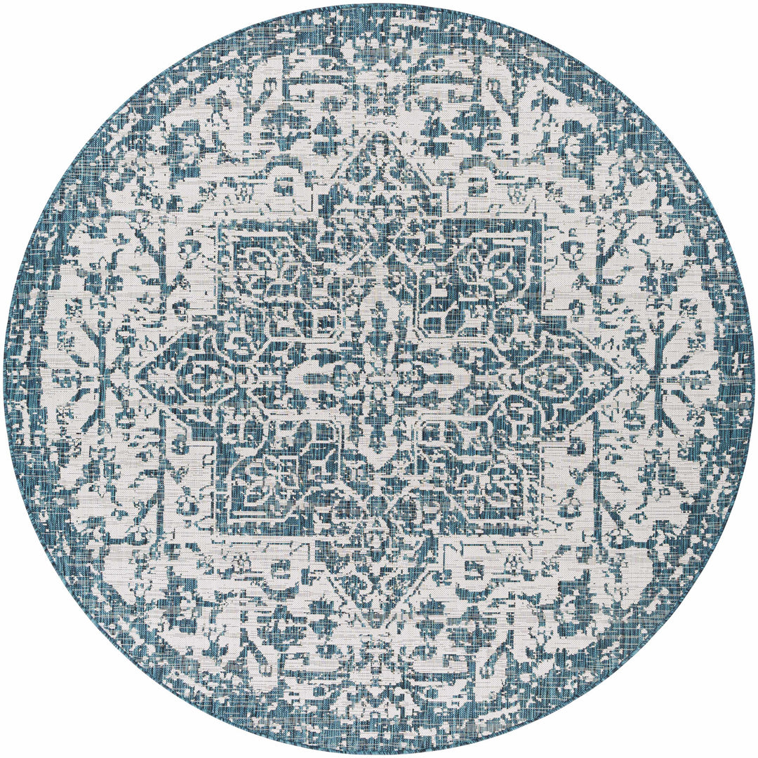 Wamberal Teal And Ivory Traditional Style Indoor Outdoor Area Rug
