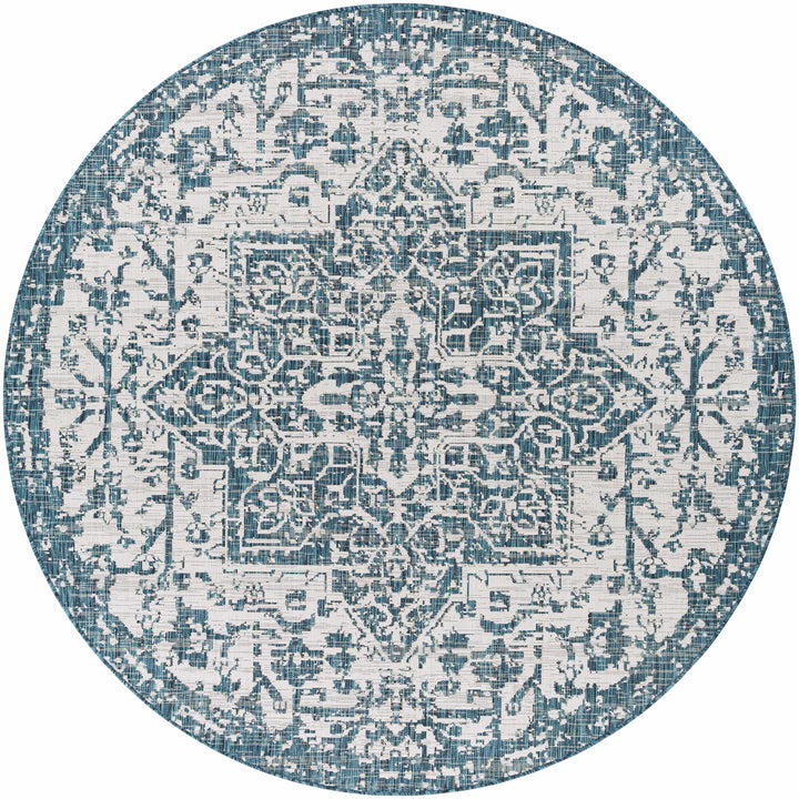 Wamberal Teal And Ivory Traditional Style Indoor Outdoor Area Rug
