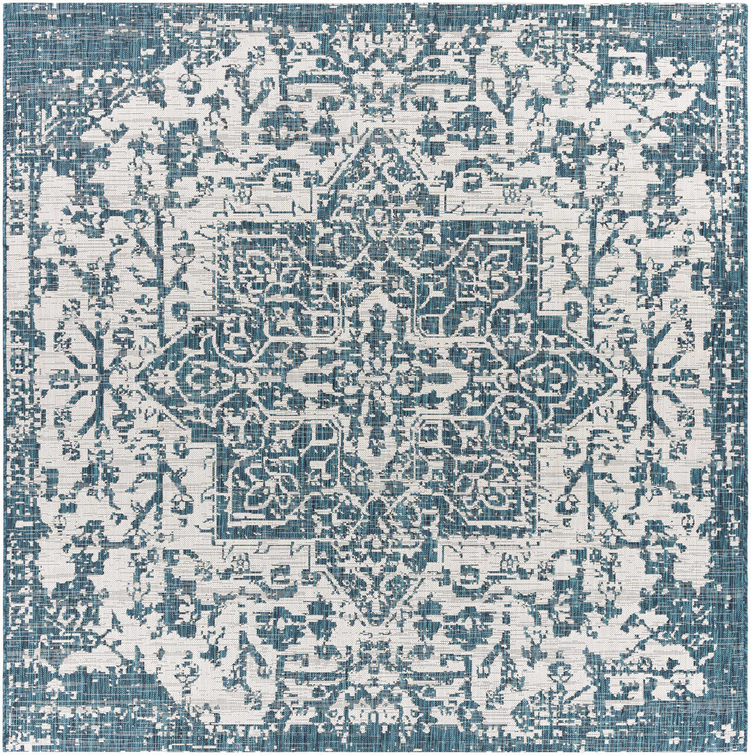 Wamberal Teal And Ivory Traditional Style Indoor Outdoor Area Rug