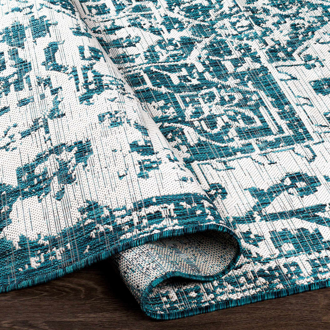 Wamberal Teal And Ivory Traditional Style Indoor Outdoor Area Rug