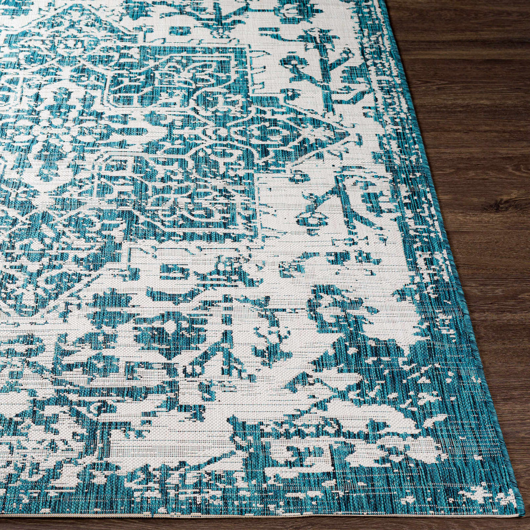 Wamberal Teal And Ivory Traditional Style Indoor Outdoor Area Rug
