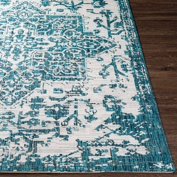 Wamberal Teal And Ivory Traditional Style Indoor Outdoor Area Rug