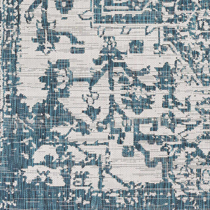 Wamberal Teal And Ivory Traditional Style Indoor Outdoor Area Rug