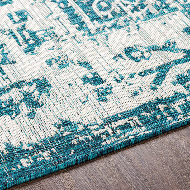 Wamberal Teal And Ivory Traditional Style Indoor Outdoor Area Rug