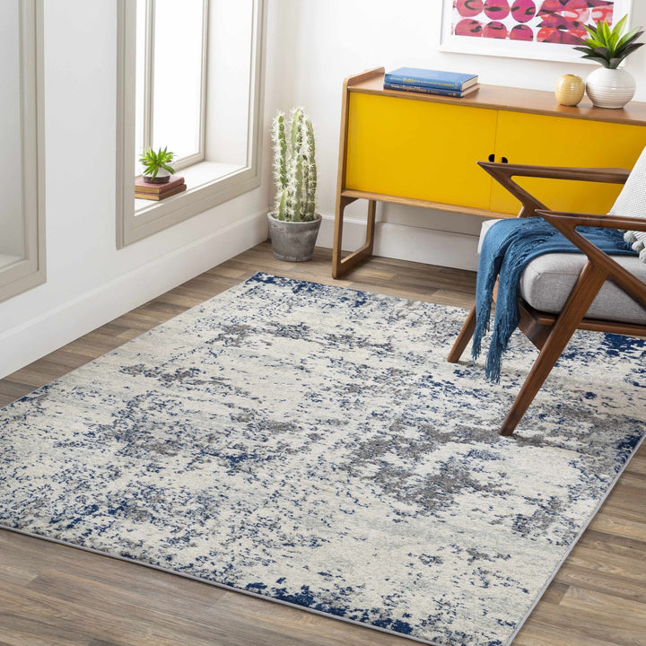 Warburton Ivory And Blue Modern Abstract Area Rug - The Rug Decor