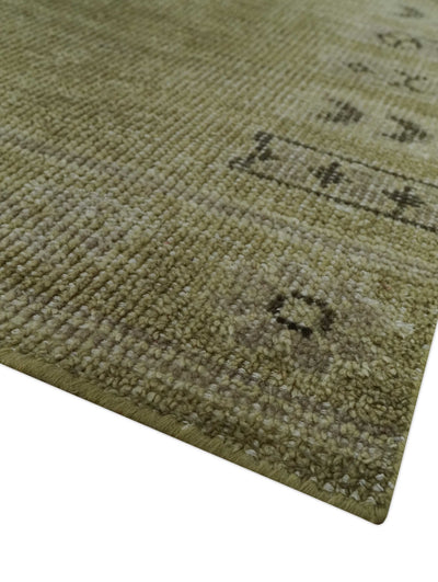 Warm Contemporary Hand Knotted Olive and Brown Design 8x10 Wool area rug - The Rug Decor