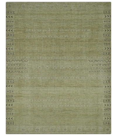 Warm Contemporary Hand Knotted Olive and Brown Design 8x10 Wool area rug - The Rug Decor