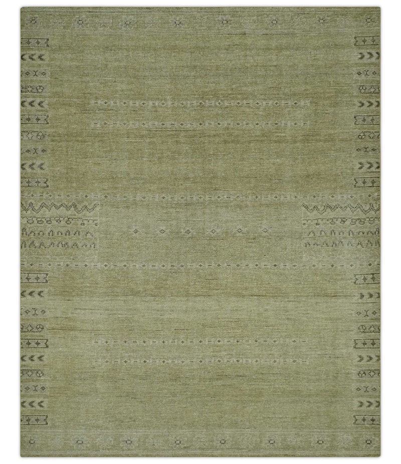 Warm Contemporary Hand Knotted Olive and Brown Design 8x10 Wool area rug - The Rug Decor