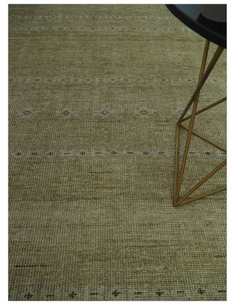 Warm Contemporary Hand Knotted Olive and Brown Design 8x10 Wool area rug - The Rug Decor