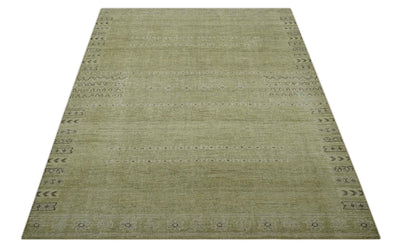 Warm Contemporary Hand Knotted Olive and Brown Design 8x10 Wool area rug - The Rug Decor