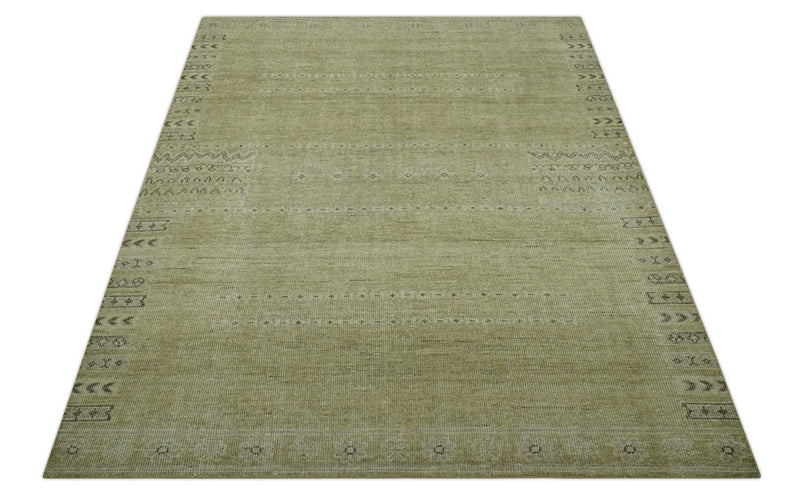 Warm Contemporary Hand Knotted Olive and Brown Design 8x10 Wool area rug - The Rug Decor