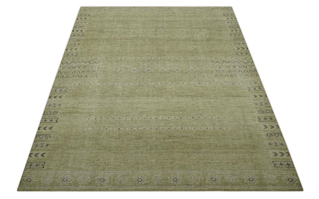 Warm Contemporary Olive and Brown Design Custom Made Wool area rug ...
