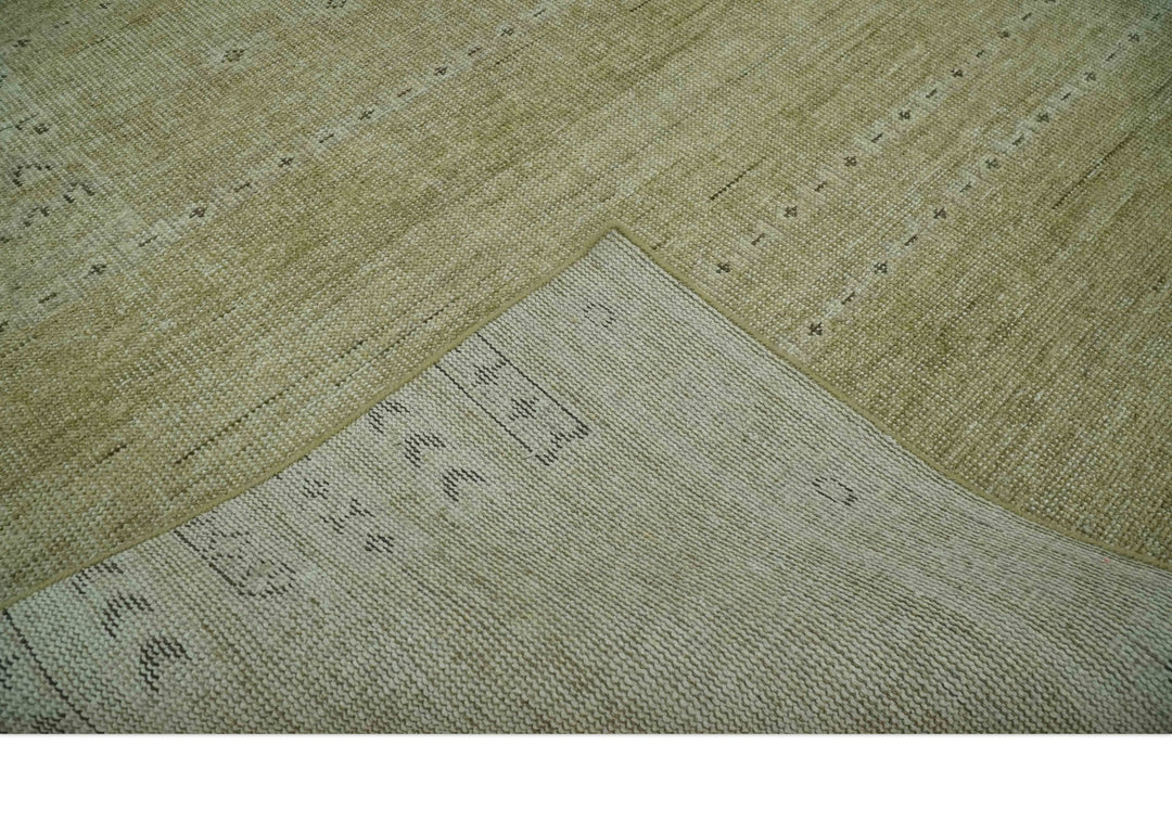 Warm Contemporary Hand Knotted Olive and Brown Design Custom Made Wool area rug - The Rug Decor