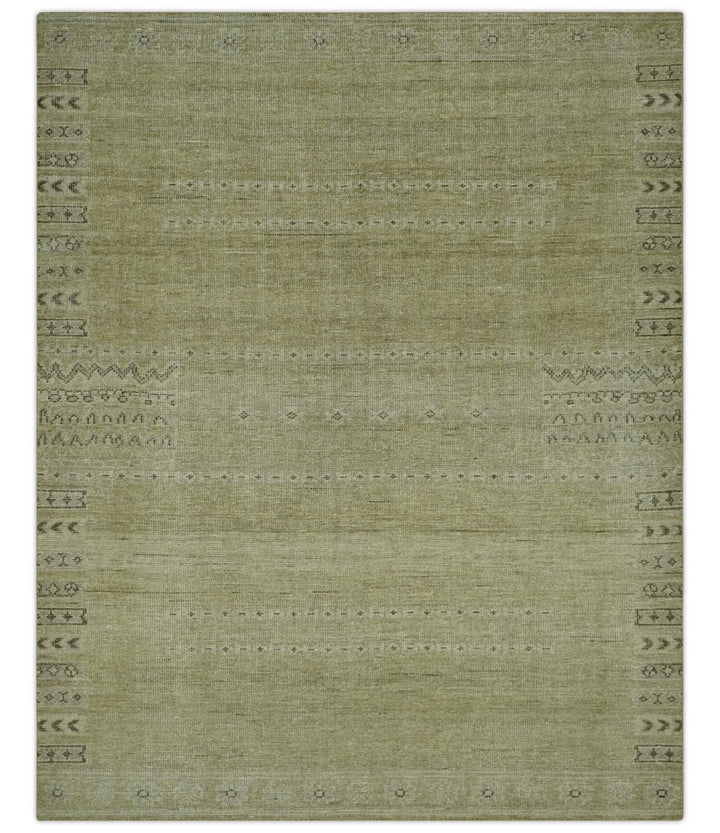 Warm Contemporary Hand Knotted Olive and Brown Design Custom Made Wool area rug - The Rug Decor