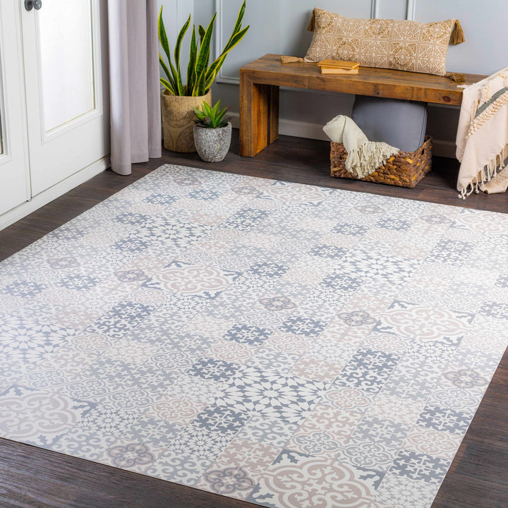 Warsop Gray And White Modern Style Area Rug