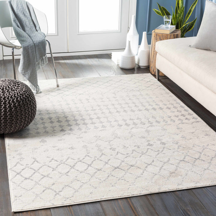 Warton Modern Geometrical Design Ivory And Gray Area Rug