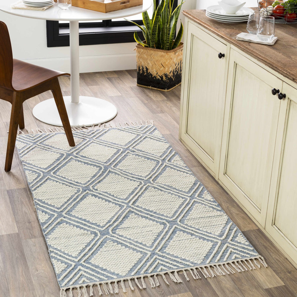 Washington Modern Style Ivory And Blue Hand Woven Area Rug - The Rug Decor