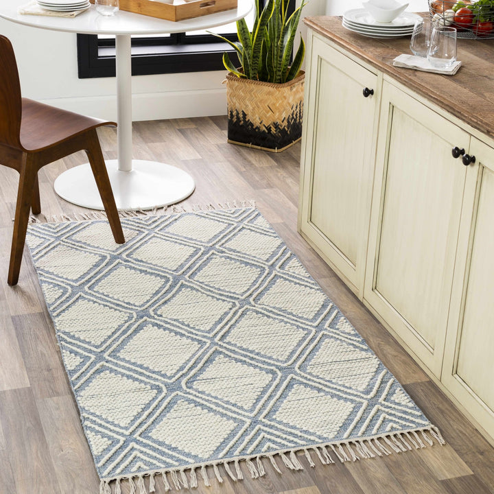 Washington Modern Style Ivory And Blue Hand Woven Area Rug - The Rug Decor