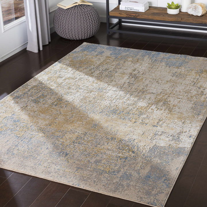 Watersmeet Modern Abstract Design Beige And Blue Area Rug