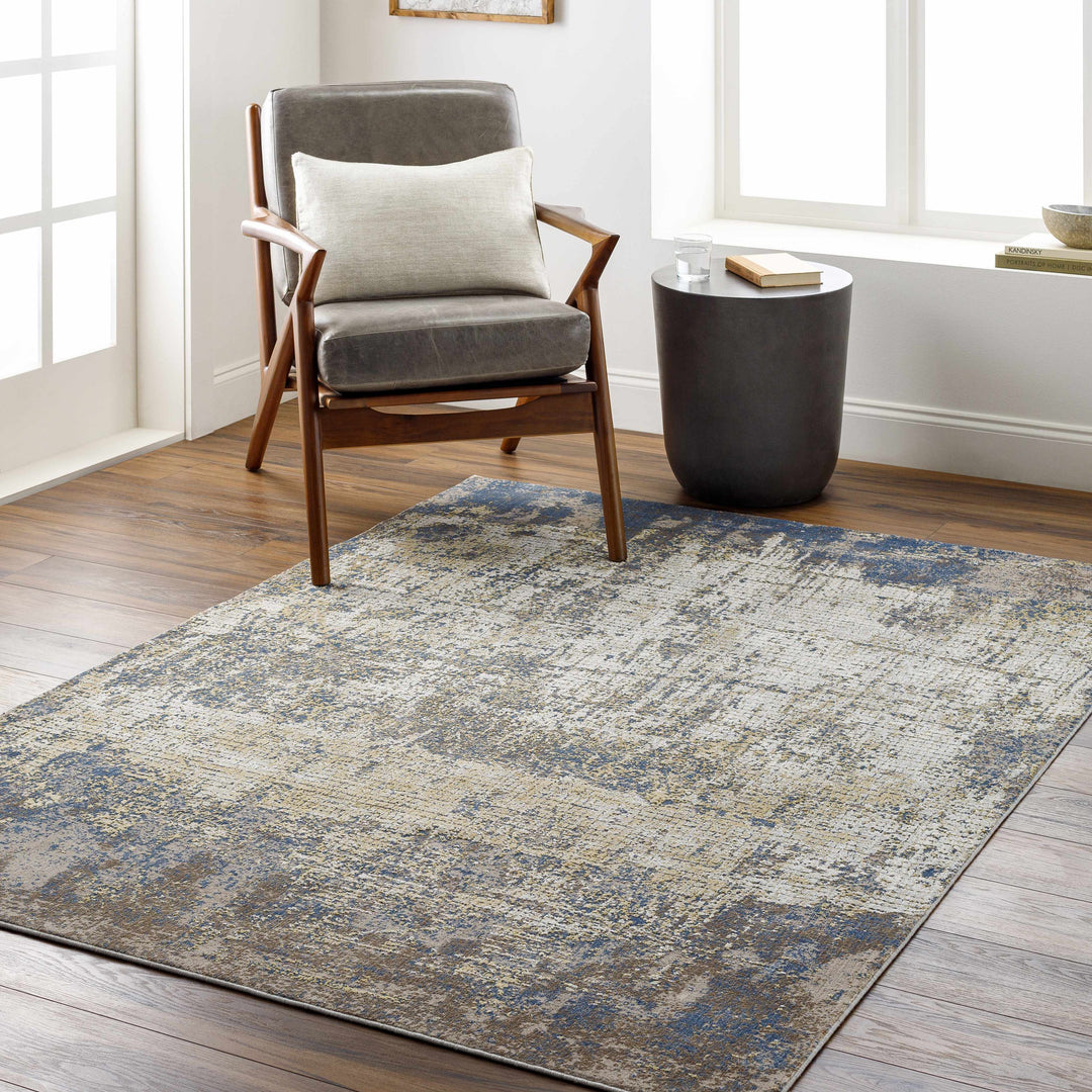 Watersmeet Modern Abstract Design Beige And Blue Area Rug