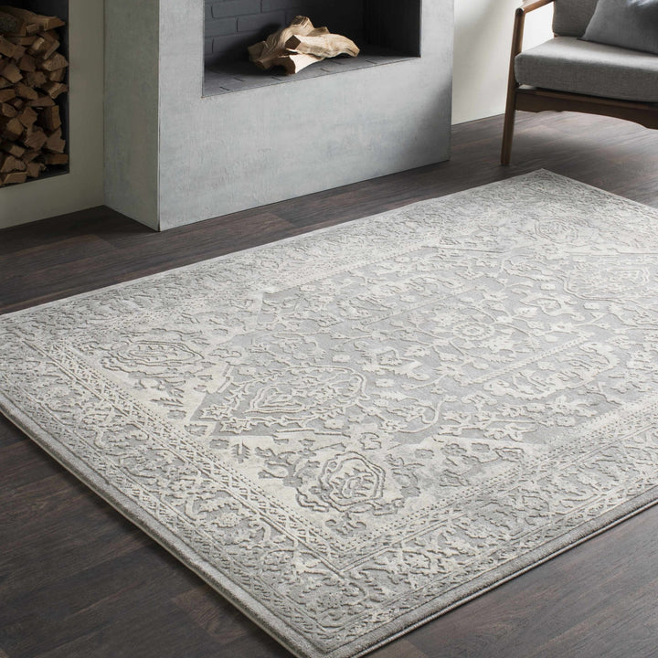 Watford Traditional Medallion Gray And Ivory Area Rug - The Rug Decor