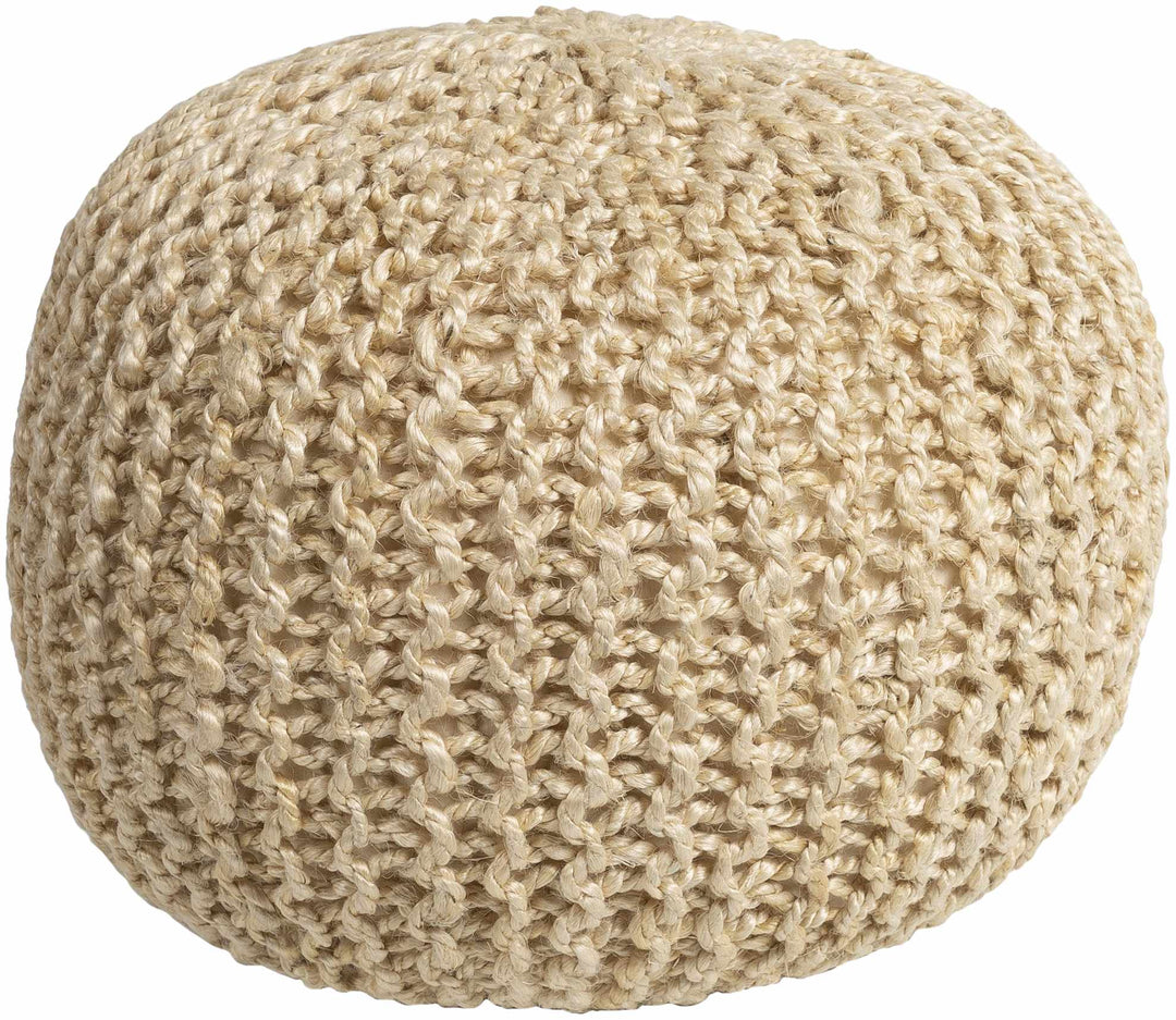 Watseka Peach Round Jute Knitted Pouf – 100% Natural Jute, Transitional Style