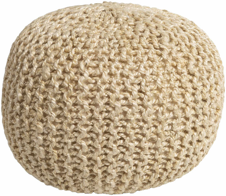 Watseka Peach Round Jute Knitted Pouf – 100% Natural Jute, Transitional Style