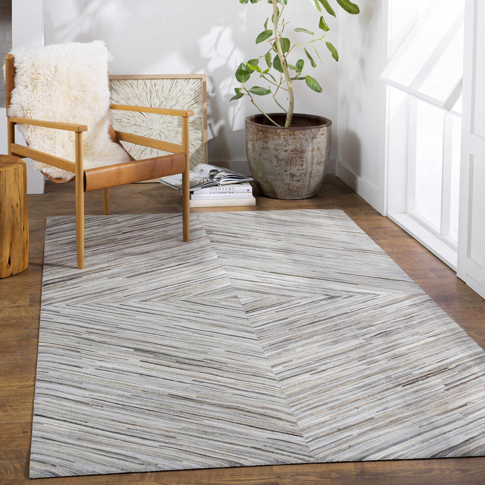 Wauzeka gray handmade area rug with wide chevron stripe pattern