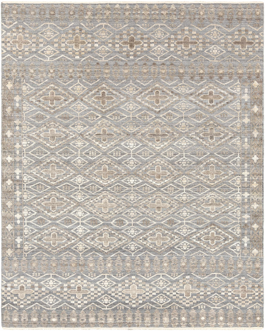 Woodsfield Modern Geometrical Gray And Beige Hand Knotted Area Rug