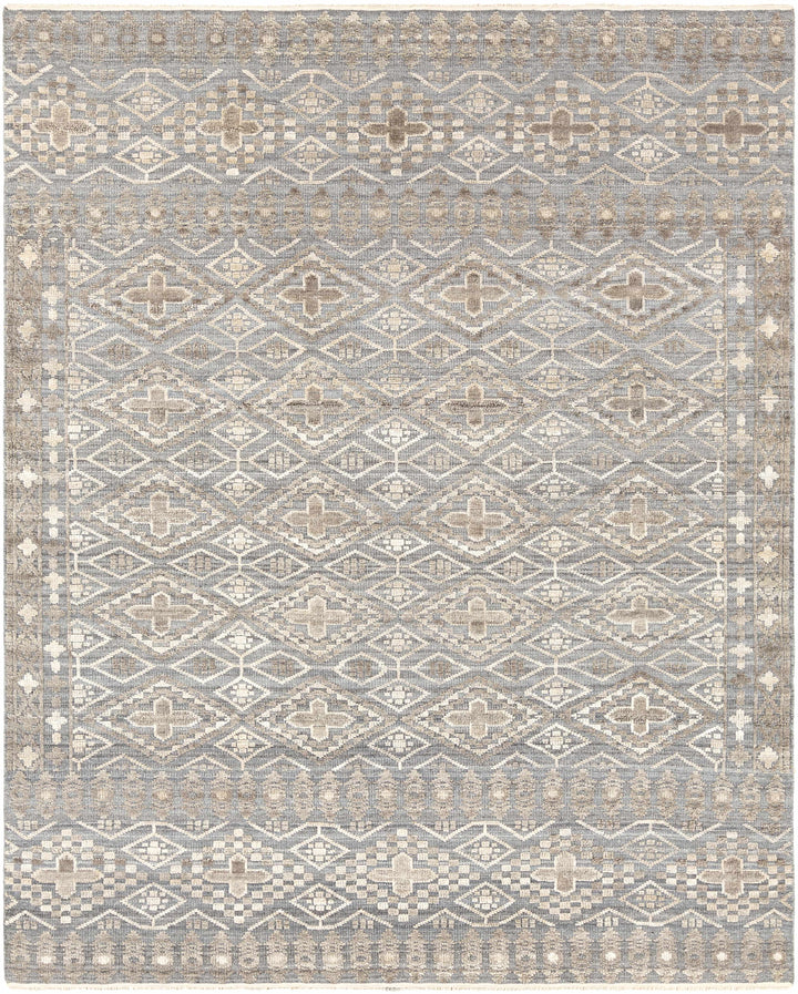 Woodsfield Modern Geometrical Gray And Beige Hand Knotted Area Rug