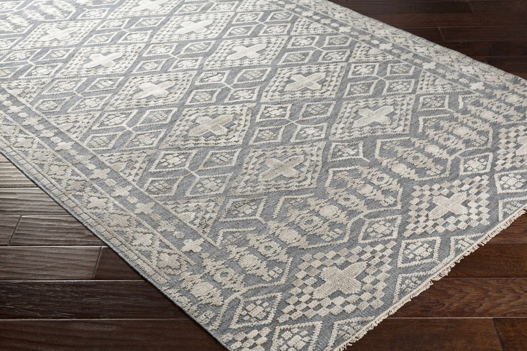 Woodsfield Modern Geometrical Gray And Beige Hand Knotted Area Rug
