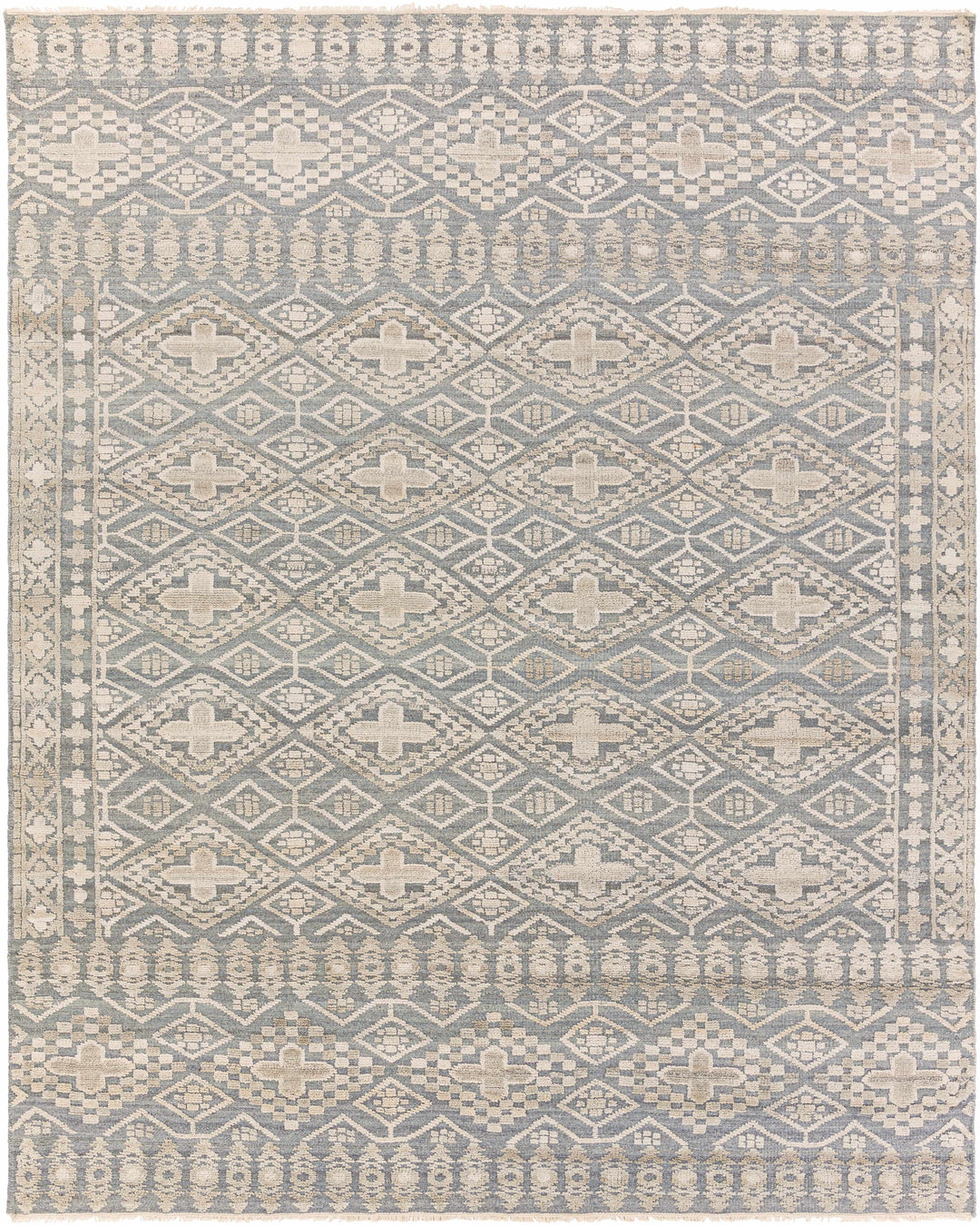 Woodsfield Modern Geometrical Gray And Beige Hand Knotted Area Rug