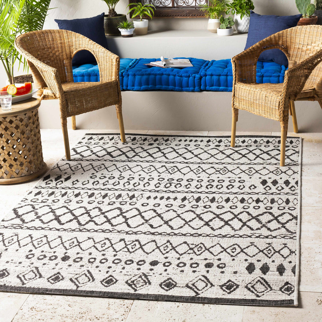 Westside Modern Style Ivory And Black Outdoor Area Rug
