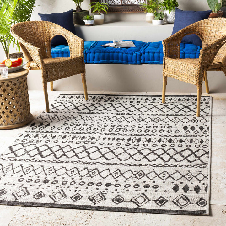 Westside Modern Style Ivory And Black Outdoor Area Rug