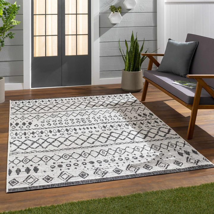 Westside Modern Style Ivory And Black Outdoor Area Rug