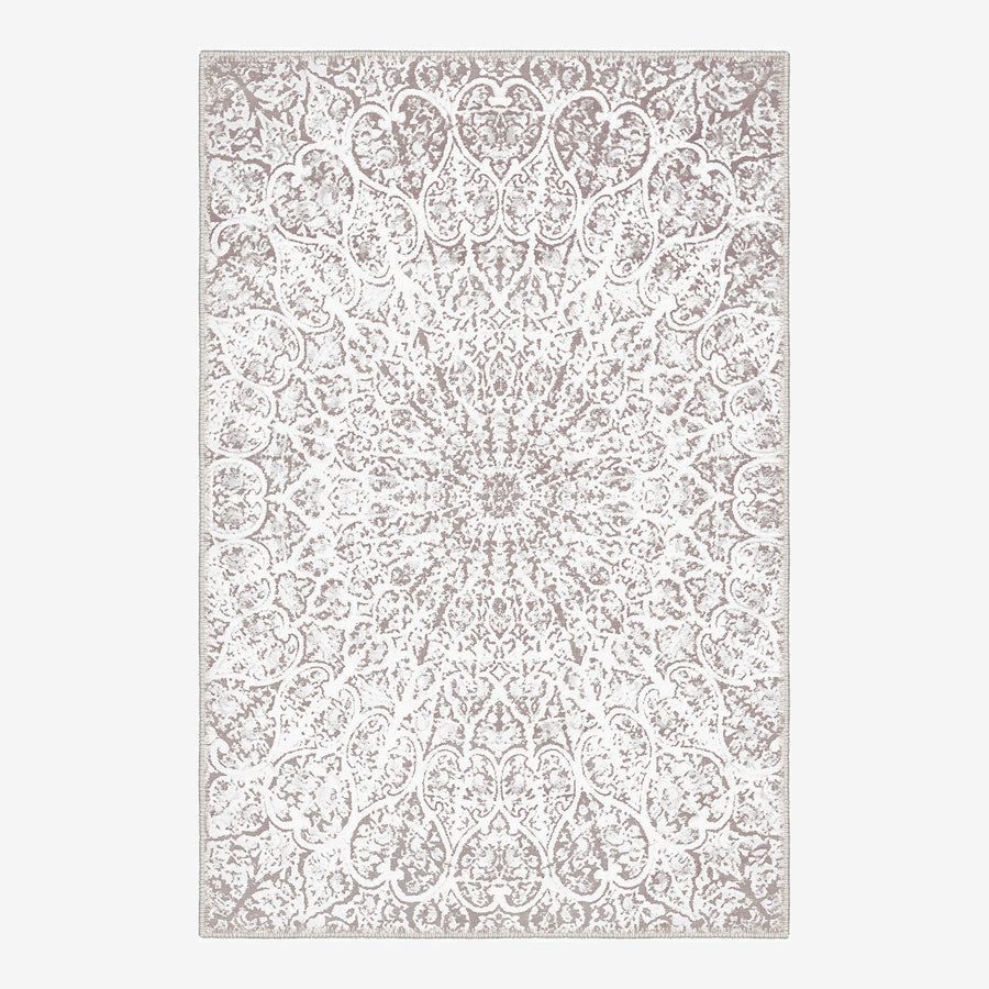 White And Taupe Traditional Style Machine Washable Cotton Rug - The Rug Decor